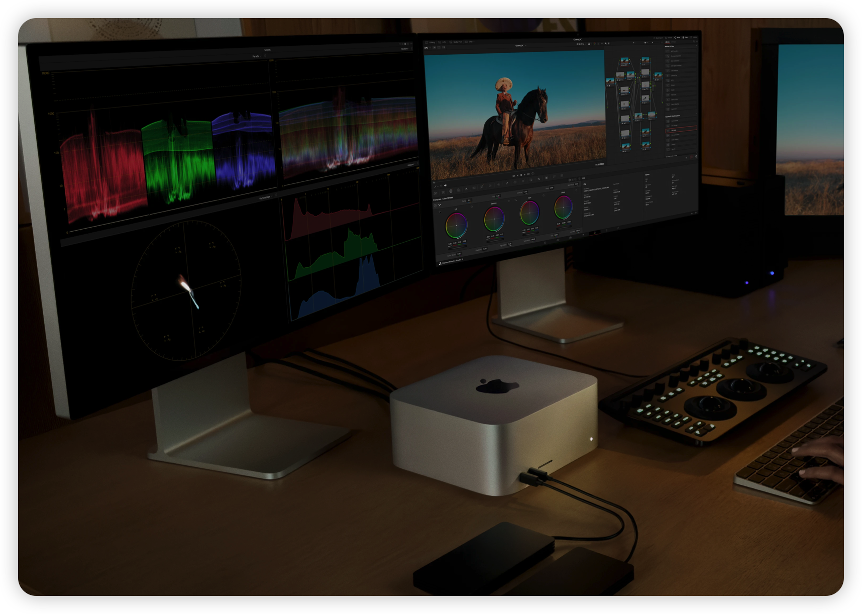 Mac Studio workstation with multiple displays for AI and Xcode workloads